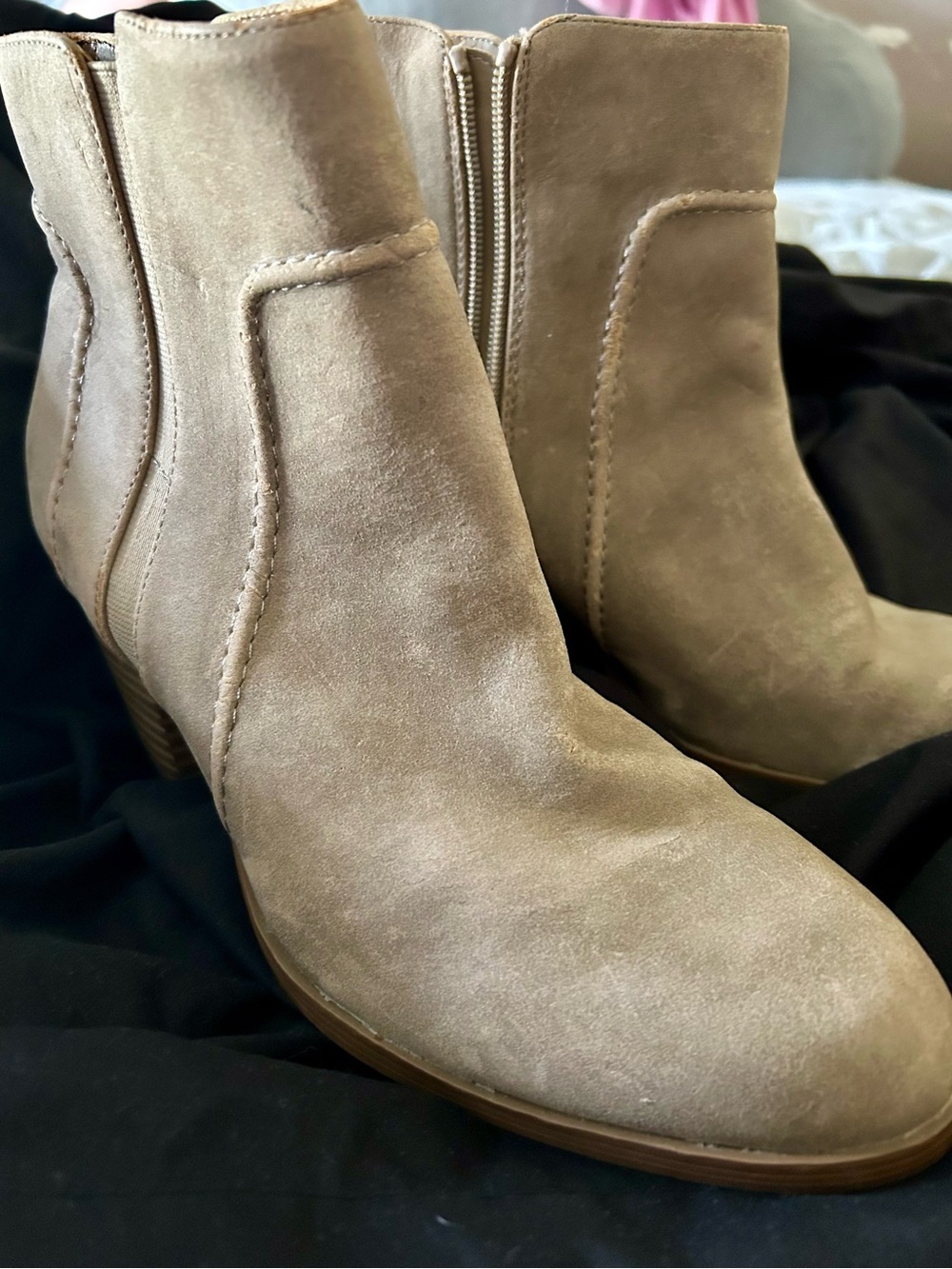 Simply Vera Women's Taupe Suede Ankle Boots - Sleek Side Zip